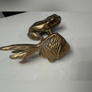 Vintage Brass Frog and Koi Fish Figures